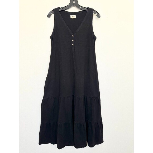 Pact Relaxed Slub Patio Tiered Cotton Sleeveless Dress Black Women's Size Medium - Picture 2 of 11